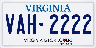 VA license plate VAH2222