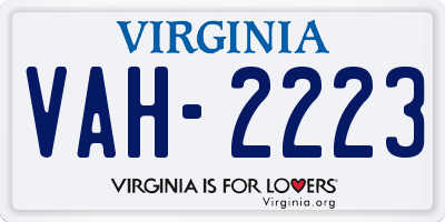VA license plate VAH2223