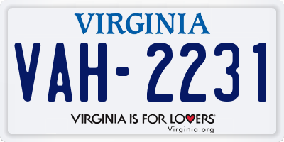 VA license plate VAH2231