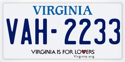 VA license plate VAH2233