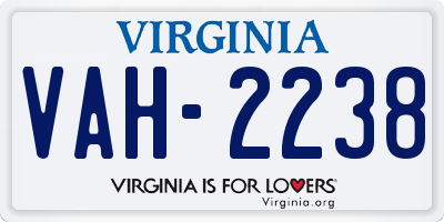 VA license plate VAH2238