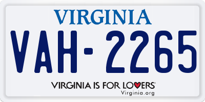 VA license plate VAH2265