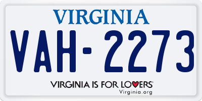 VA license plate VAH2273