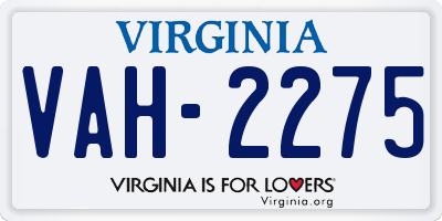 VA license plate VAH2275