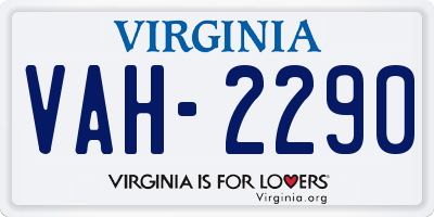 VA license plate VAH2290