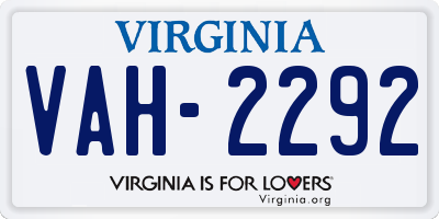 VA license plate VAH2292