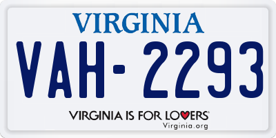 VA license plate VAH2293