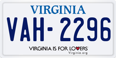 VA license plate VAH2296