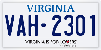 VA license plate VAH2301