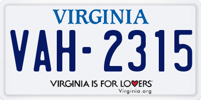 VA license plate VAH2315