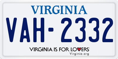 VA license plate VAH2332