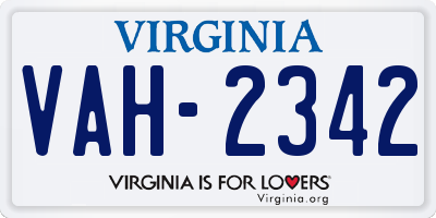 VA license plate VAH2342