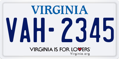VA license plate VAH2345
