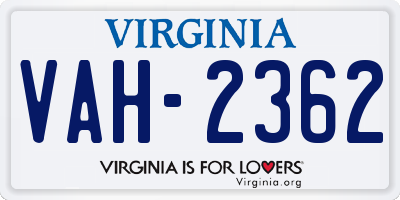 VA license plate VAH2362