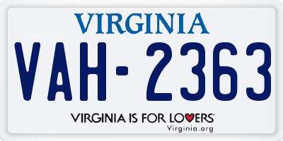 VA license plate VAH2363