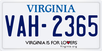 VA license plate VAH2365