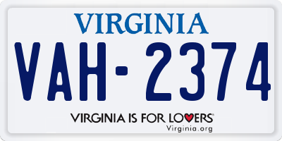 VA license plate VAH2374