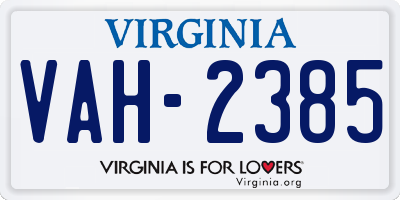 VA license plate VAH2385