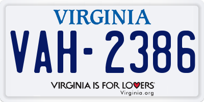 VA license plate VAH2386