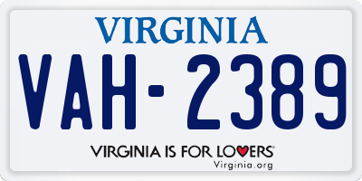 VA license plate VAH2389