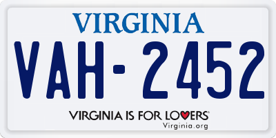 VA license plate VAH2452