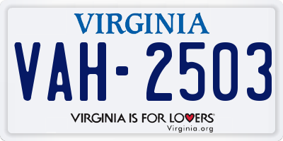 VA license plate VAH2503