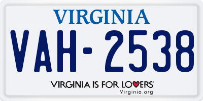 VA license plate VAH2538