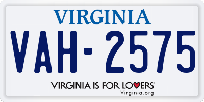 VA license plate VAH2575