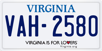 VA license plate VAH2580