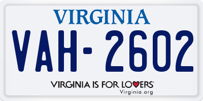 VA license plate VAH2602