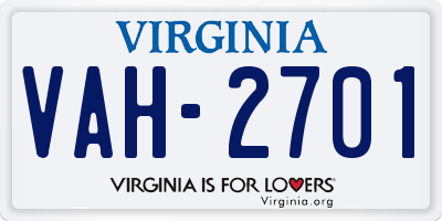 VA license plate VAH2701