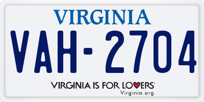 VA license plate VAH2704