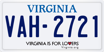 VA license plate VAH2721