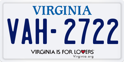 VA license plate VAH2722