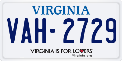 VA license plate VAH2729
