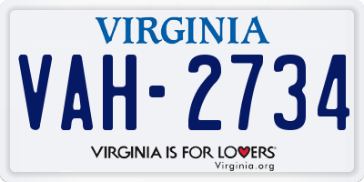 VA license plate VAH2734