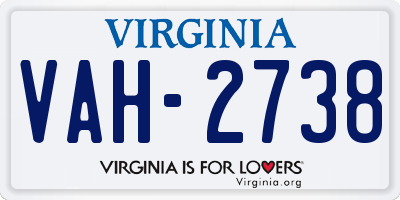 VA license plate VAH2738