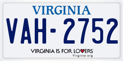 VA license plate VAH2752