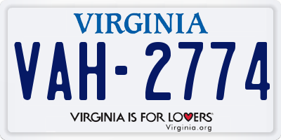 VA license plate VAH2774