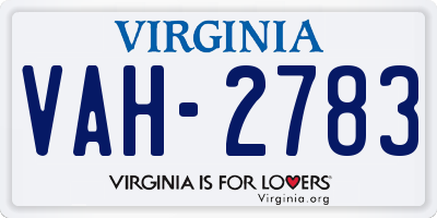 VA license plate VAH2783