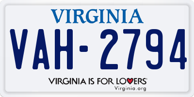 VA license plate VAH2794