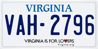VA license plate VAH2796