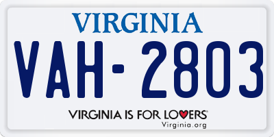 VA license plate VAH2803