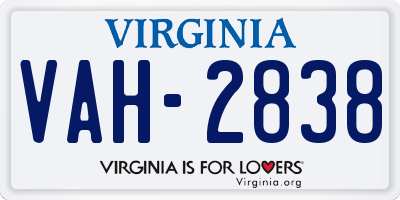 VA license plate VAH2838