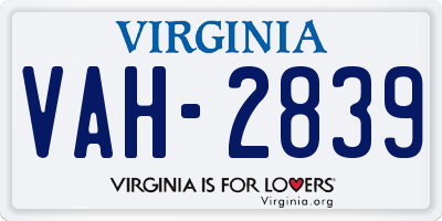 VA license plate VAH2839