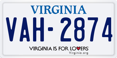 VA license plate VAH2874