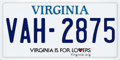 VA license plate VAH2875