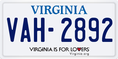 VA license plate VAH2892