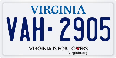 VA license plate VAH2905
