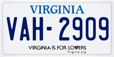 VA license plate VAH2909